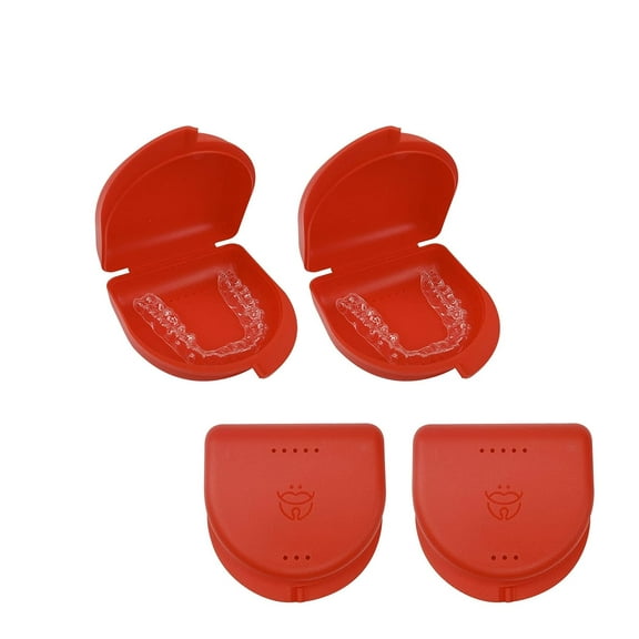 Dental Orthodontic Retainer/Aligner Case/Box/Mouth Guard and Denture Storage in Red Colour (Pack of 4)