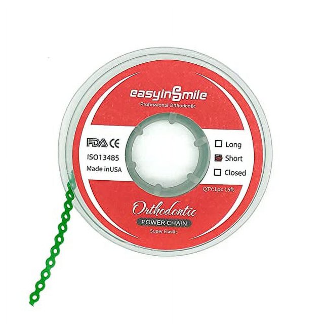 Dental Orthodontic Spool Elastic Rubber Band Power Chains (Long, Green