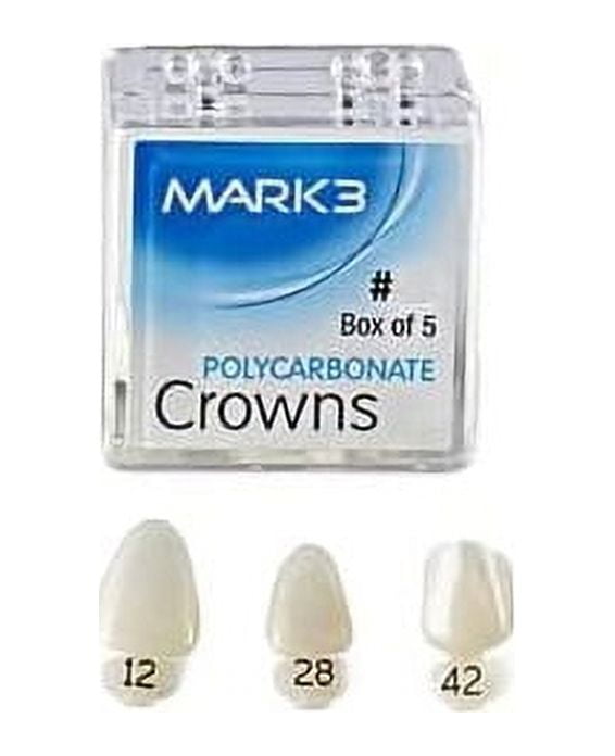 Dental Polycarbonate Temporary Crowns for Anterior & Bicuspid Teeth 1/Bx (5 Pack of Crowns