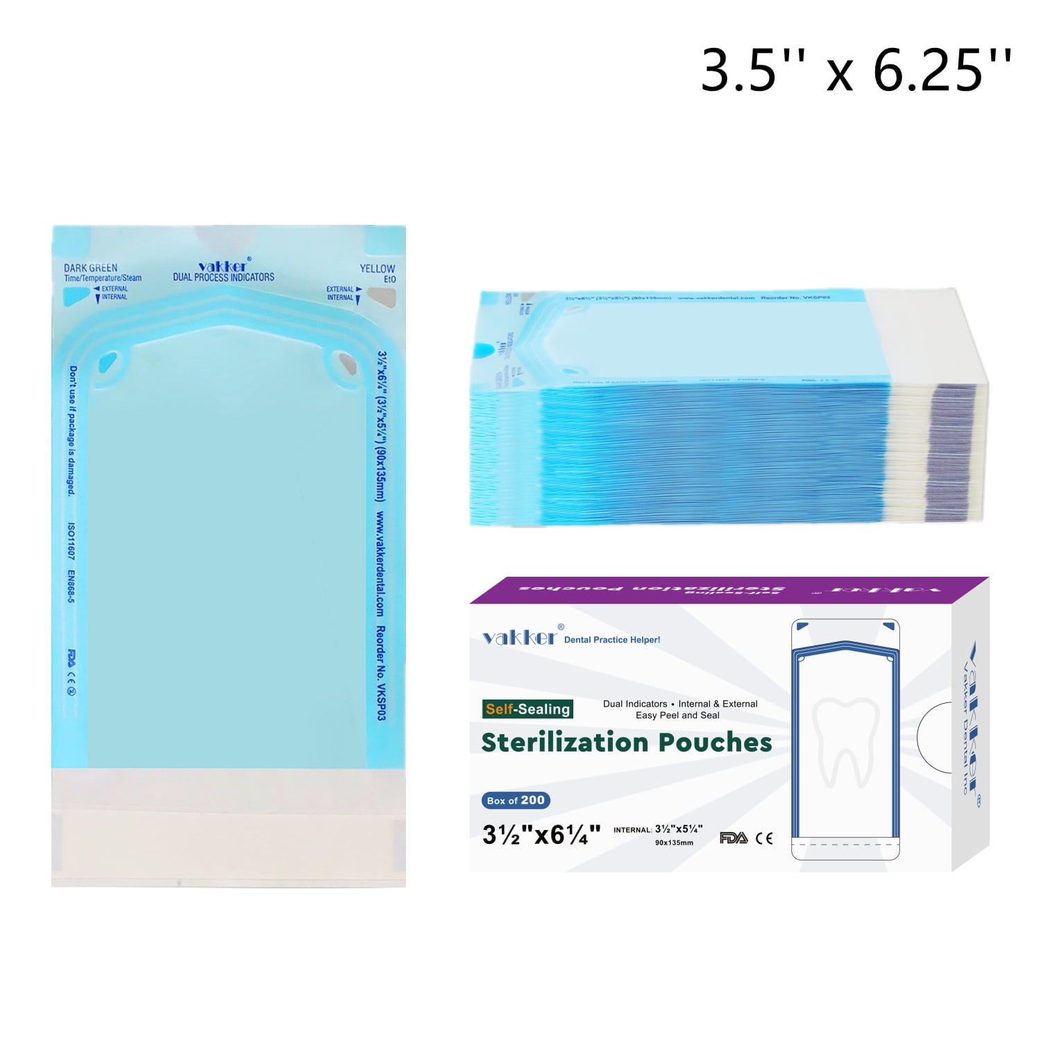 Dental Self Seal Sterilization Pouches Autoclave Pouch Bags for Dental Tools (3.5'' x 6.25