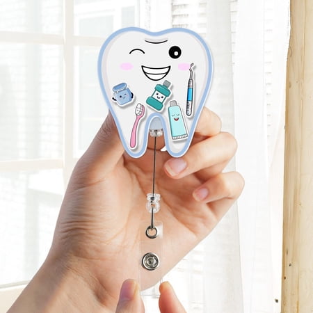 Dental Shaker Badge Reel, Cute Tooth Dentist ID Holder, Dental Hygienist Shaker Badge, Dentist Gift