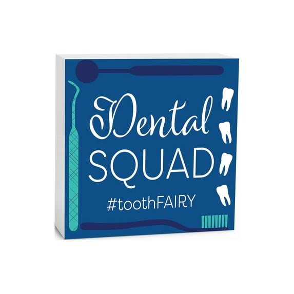 Dental Squad Tooth Fairy Blue Toothbrush 5 x 5 Wood Tabletop Sign Plaque