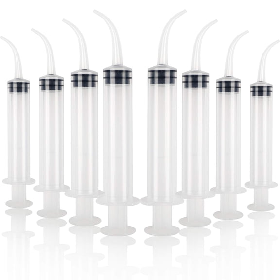 Dental Syringe 8pcs 12cc Disposable Curved Syringe Irrigation Syringe with Curved Tip