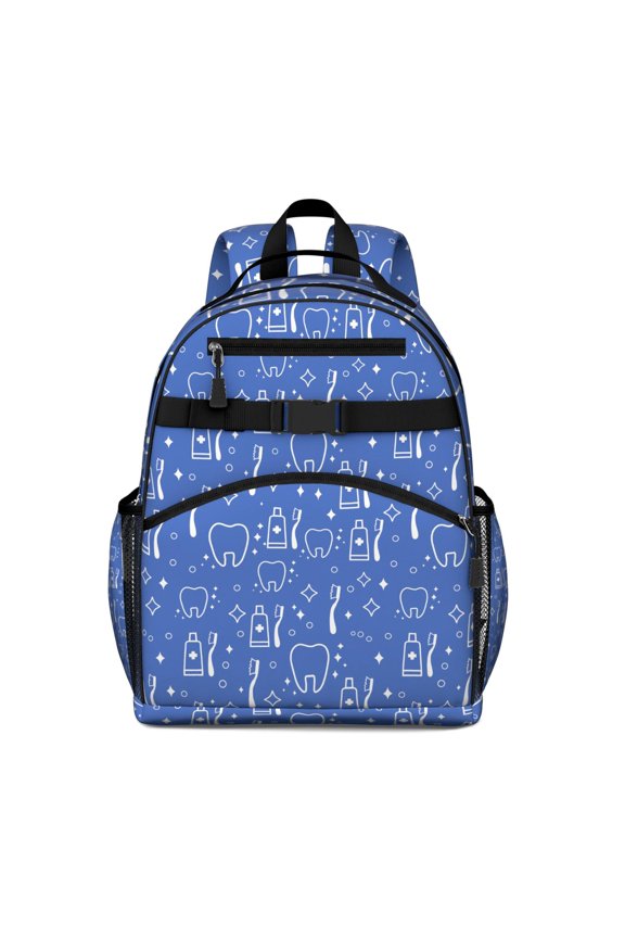 Dental-Themed Waterproof Backpack - Lightweight Student Book Bag with Tooth Pattern, Adjustable Ergonomic Design for Spine Protection, Multiple Pockets & Breathable Padding for Teens & Daily Wearers