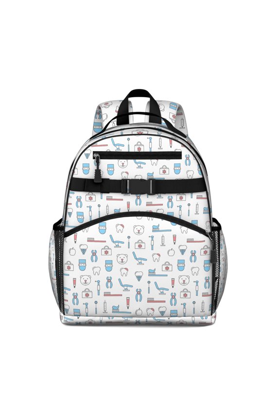Dental-Themed Waterproof Backpack - Lightweight Student Book Bag with Tooth Pattern, Adjustable Ergonomic Design for Spine Protection, Multiple Pockets & Breathable Padding for Teens & Daily Wearers
