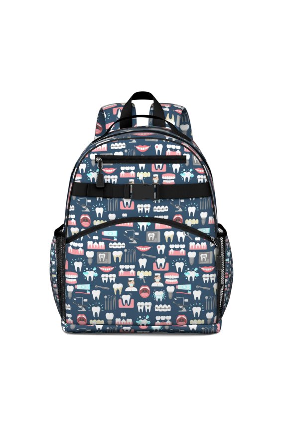 Dental-Themed Waterproof Backpack - Lightweight Student Book Bag with Tooth Pattern, Adjustable Ergonomic Design for Spine Protection, Multiple Pockets & Breathable Padding for Teens & Daily Wearers