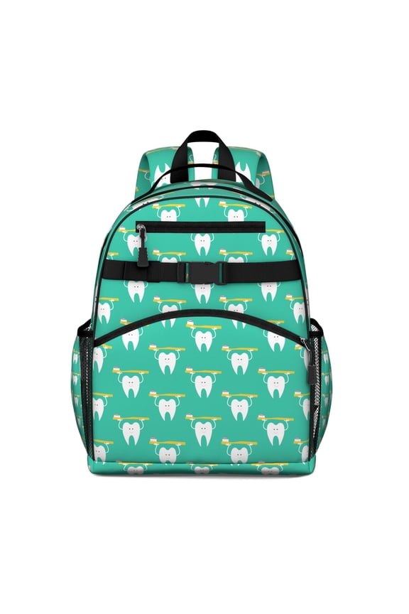 Dental-Themed Waterproof Backpack - Lightweight Student Book Bag with Tooth Pattern, Adjustable Ergonomic Design for Spine Protection, Multiple Pockets & Breathable Padding for Teens & Daily Wearers