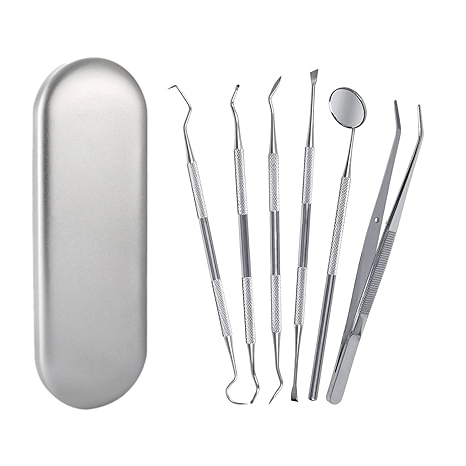 Dental Tools, 6 Pack Teeth Cleaning Tools Stainless Steel Dental Scraper, Pick Hygiene Set with Mouth Mirror, Tweezer for Dentist, Personal Using, Pets - Teeth Cleaning Kit - Dental Cleaning Kit