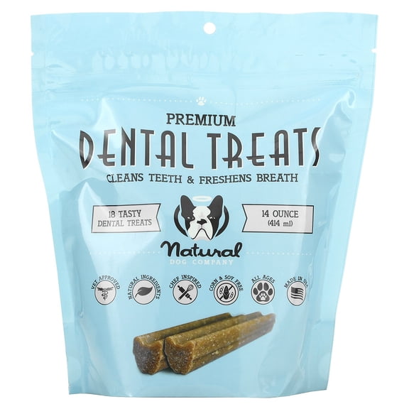 Dental Treats, Cleans Teeth & Freshens Breath, 18 Tasty Dental Treats, 14 oz (414 ml), Natural Dog Company
