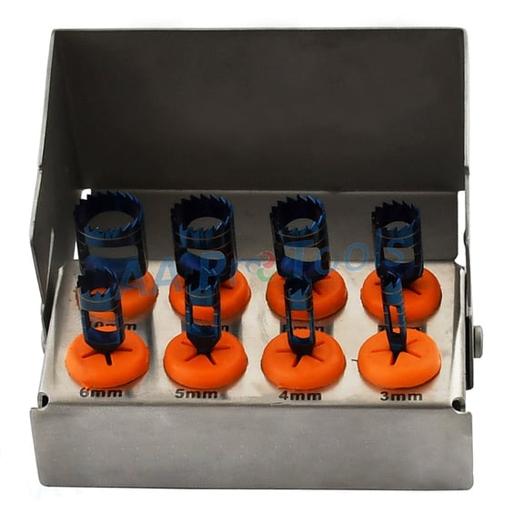Dental Trephine Drills Kit 8 Pcs Blue Titanium Coated Bur Holder DN-2242