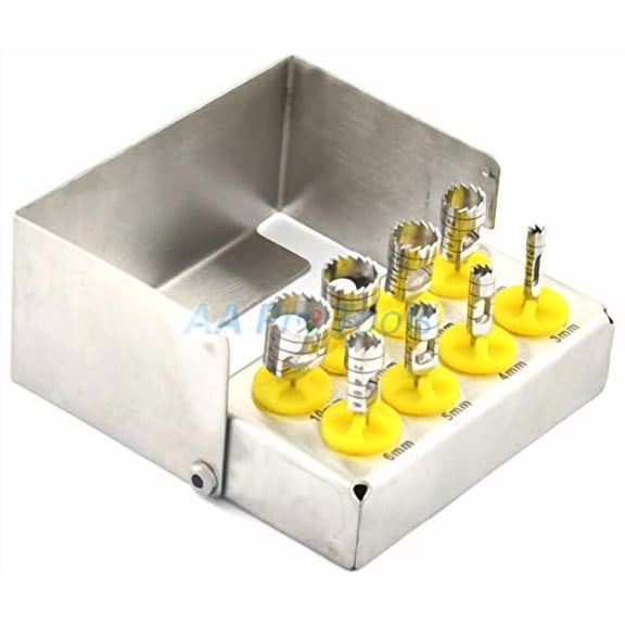 Dental Trephine Kit 8 Pcs Yellow Coated & Bur Holder DN-2246