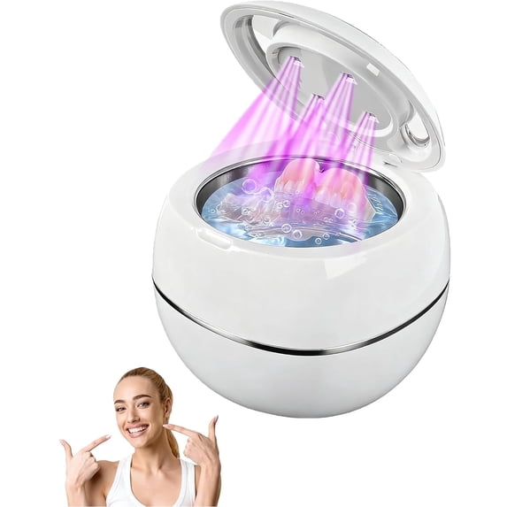 Dental Ultrasonic Retainer Cleaner Machine: for Denture, Mouth Guard, Night Guard, Aligner, Braces, Toothbrush Head & Jewelry, UV Cleaner with Digital Timer & 2 Modes, White