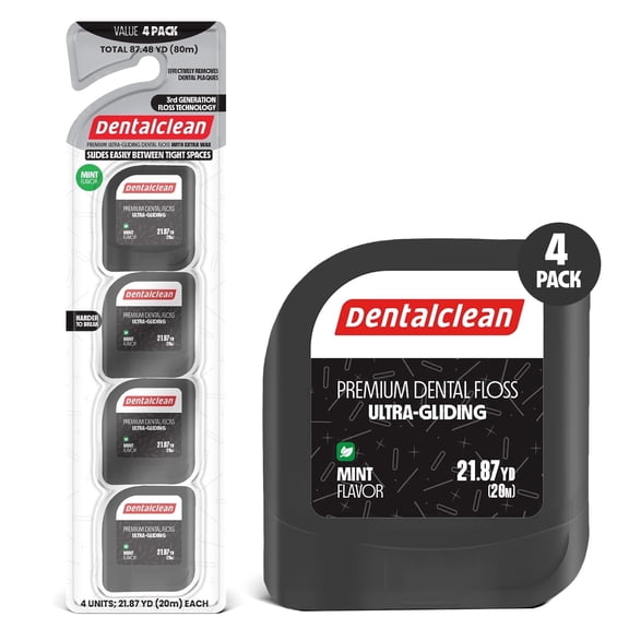 Dentalclean White Strip Dental Floss 4 Pack, Mint Flavor, Helix Bow Technology, 20m Each