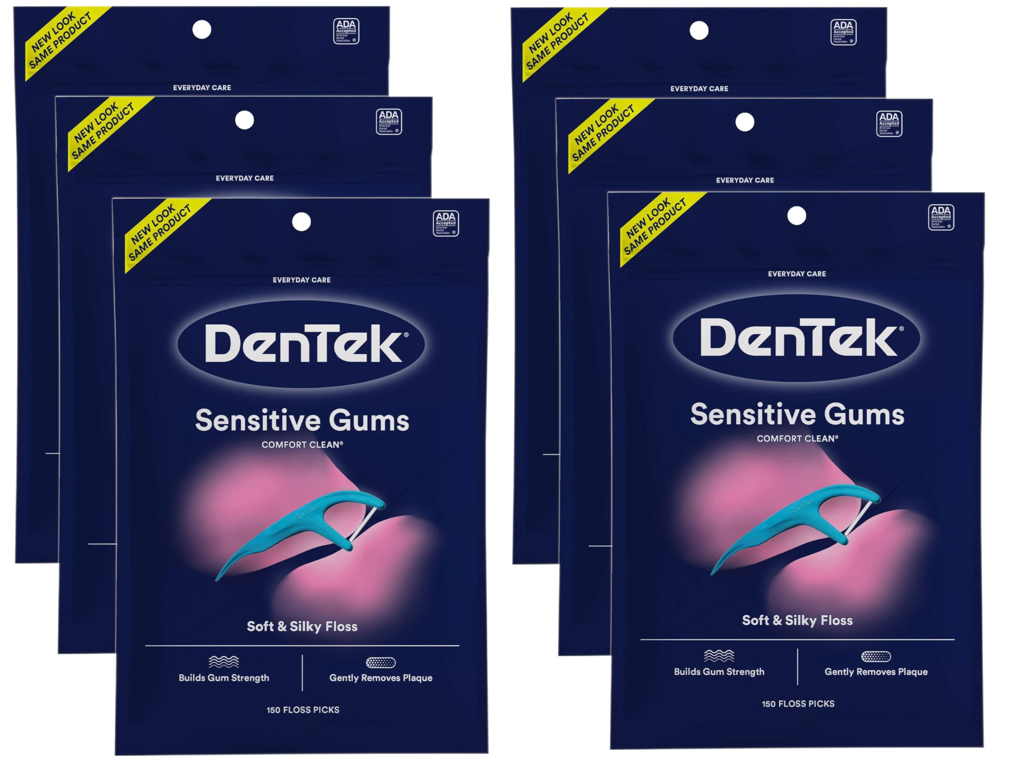 Dentek Comfort Clean Sensitive Gums Floss Picks, Soft & Silky Ribbon, 150 Count, 3 Pack - Pack Of 2