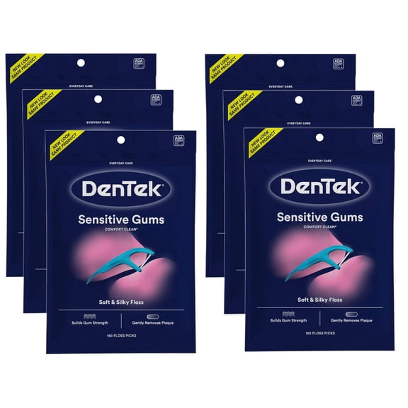 Dentek Comfort Clean Sensitive Gums Floss Picks, Soft & Silky Ribbon, 150 Count, 3 Pack - Pack Of 2