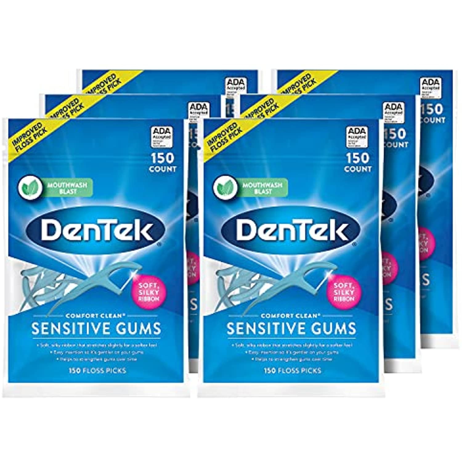 Dentek Comfort Clean Sensitive Gums Floss Picks, Soft & Silky Ribbon