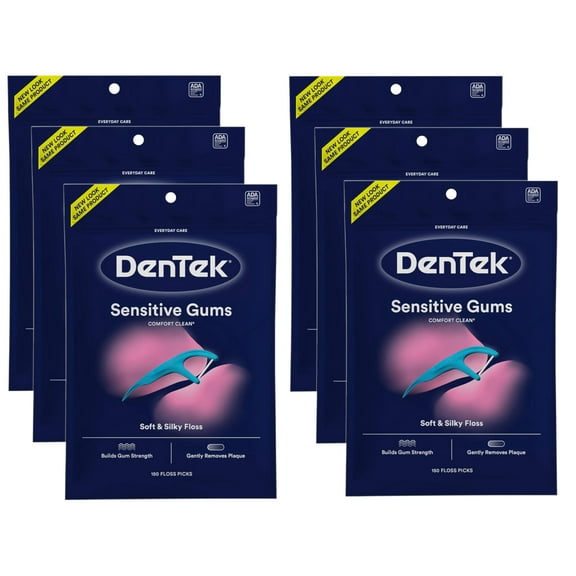 DenTek Comfort Clean Sensitive Gums Floss Picks, Soft & Silky Ribbon, 150 Count, - 6 Pack