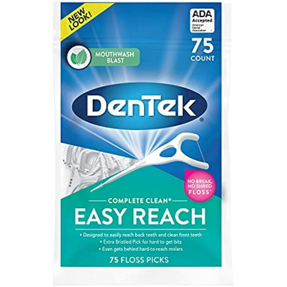 Dentek Complete Clean Easy Reach Floss Picks, No Break & No Shred Floss, 75 Count