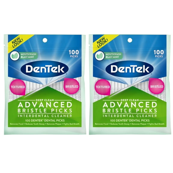 DenTek Deep Clean Advanced Bristle Picks, Removes Food & Plaque, 100 Count - 2 Pack