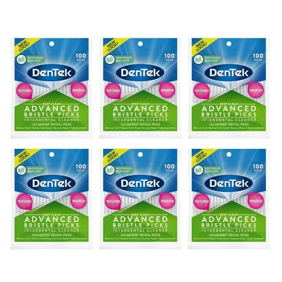 DenTek Deep Clean Advanced Bristle Picks, Removes Food & Plaque, 100 Count - 6 Pack