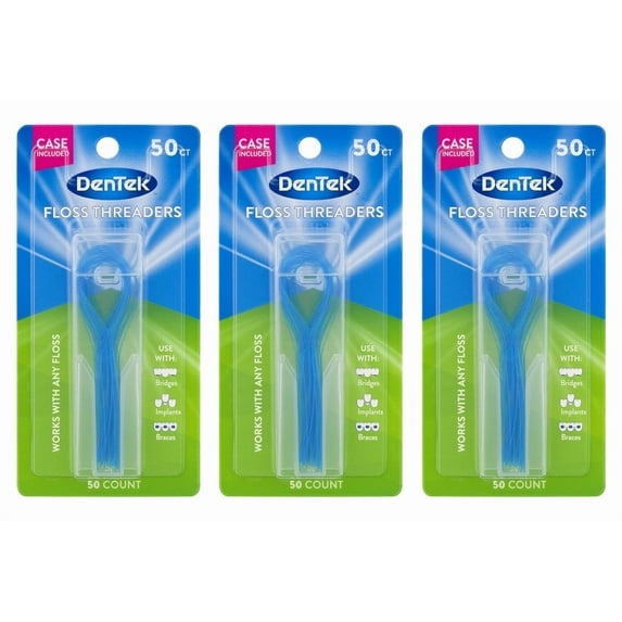 DenTek Floss Threaders, For Braces, Bridges, and Implants, 50 Count - 3 Pack