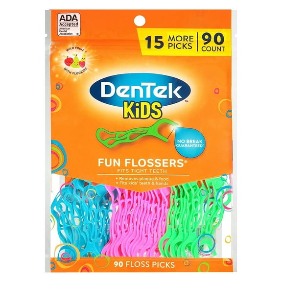 Dentek Kids Floss Picks Fun Flossers 90 Count (Pack of 3)