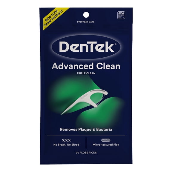 Dentek Triple Clean Advanced Clean Floss Picks, No Break & No Shred Floss, 90 Count, White - Pack Of 2