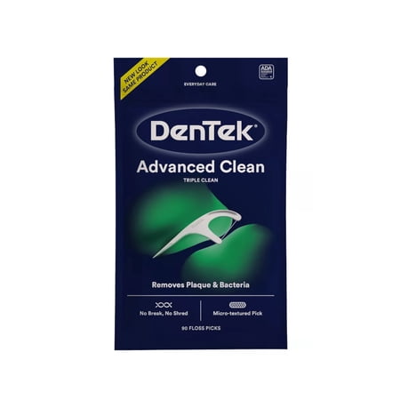 DenTek Advanced Clean Triple Clean Floss Picks, Removes Plaque and Bacteria, Micro-Textured Pick, 90 Count