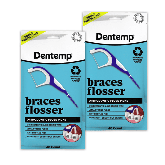 Dentemp Braces Flosser - Designed for Braces for an Easy & Effective Clean, Ultra Strong Floss - 40 Count (Pack of 2)