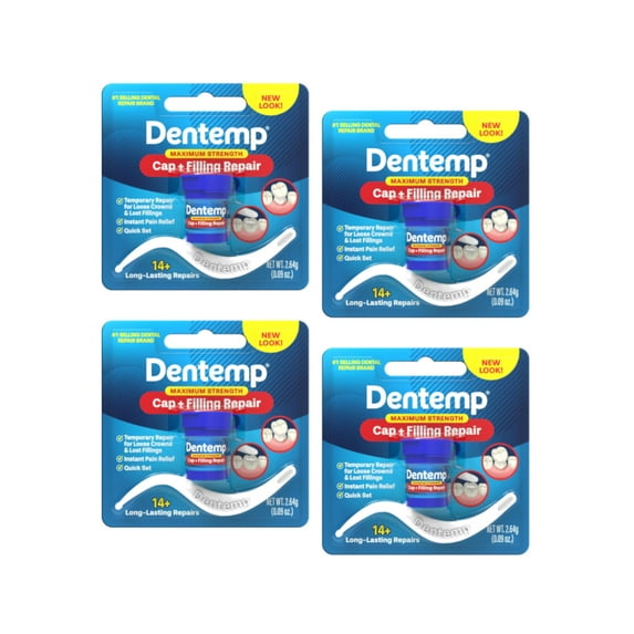 Dentemp O.S. One Step Caps and Fillings Repair, 4 Pack, 14+ Repairs, 2.64 grams Each