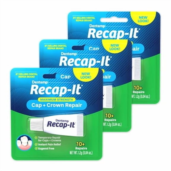 Dentemp Recap-It Cap and Crown Repair Dental Kit, Pack of 3