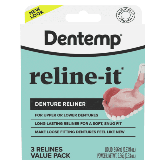 Dentemp Reline-It Denture Reliner Kit - Advanced Formula Reline-It Denture Reliner - Denture Kit to Refit and Tighten Dentures for Both Upper & Lower Denture - 3 Relines Value Pack