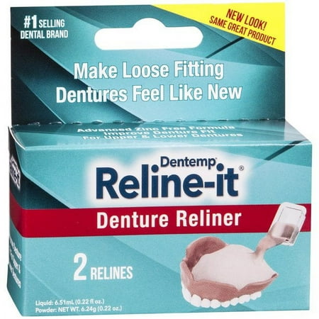 Dentemp Reline It Denture Reliner Kit for Both Upper and Lower Dentures, 2 Ea, 2 Pack