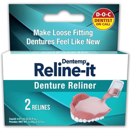 Dentemp Reline-It Waterproof Zinc-Free Denture Adhesive Powder for Lower Dentures 2 Pack