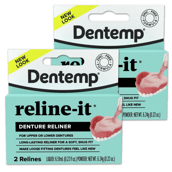 Dentemp Reline-It - Advanced Formula Reline-It Denture Reliner - Denture Kit to Refit and Tighten Dentures for Both Upper & Lower Denture - 4 count (Pack of 2)