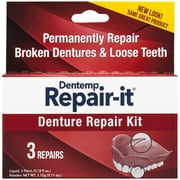 Dentemp Repair-It Advanced Formula Denture Repair Kit Repairs Broken Dentures to Mend Cracks & Replace Loose Teeth, 3 Repairs