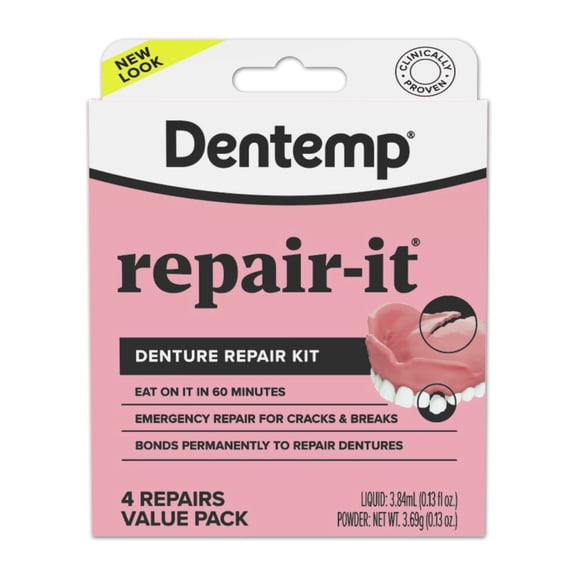 Dentemp Repair-It - Denture Repair Kit- Repairs Broken Dentures, Mends Cracks and Replace Loose Teeth - 4 Count Value Pack
