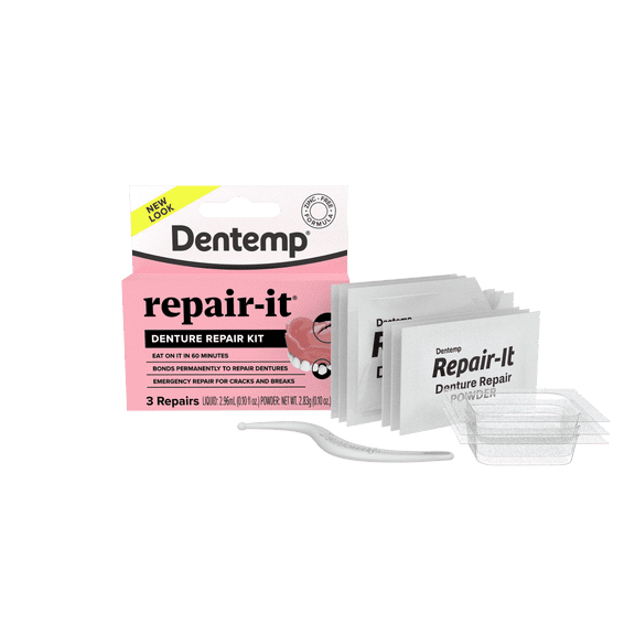 Dentemp Repair Kit - Repair-It Advanced Formula Denture Repair Kit (Pack of 3) - Denture Repair Kit Repairs Broken Dentures - Denture Repair to Mend Cracks & Replace Loose Teeth