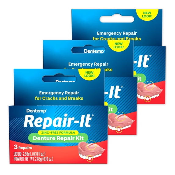 Dentemp Repair-It Denture Repair Kit with Repairs Broken Dentures, Mend Cracks & Replace Loose Teeth, 3 Uses