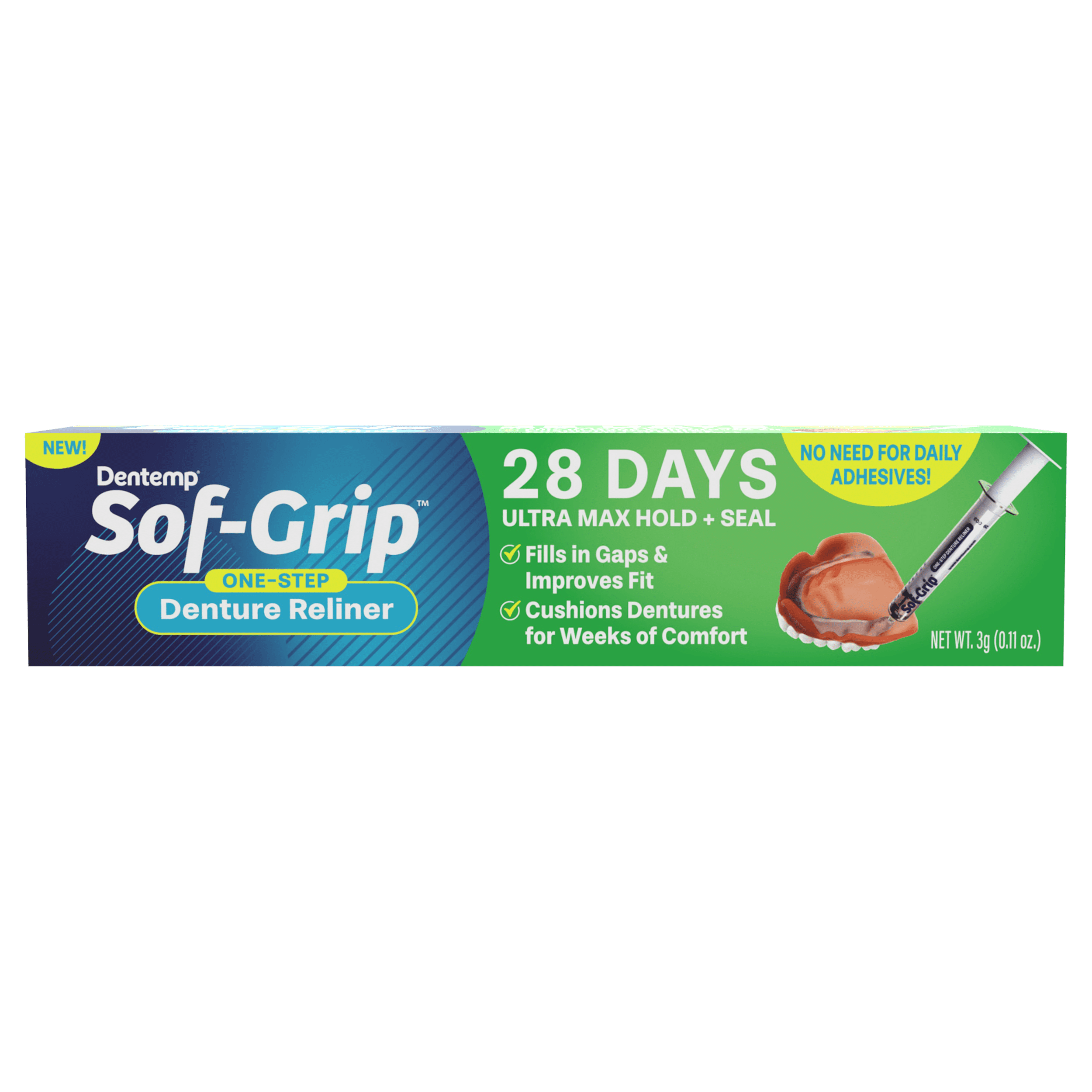 Dentemp Sof-Grip One-Step Denture Reliner 3g  Long Lasting Denture Repair for Loose Fitting Dentures
