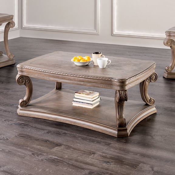 Dentil Moldings Traditional Style Coffee Table With Scroll Carved Details Legs And Open Bo