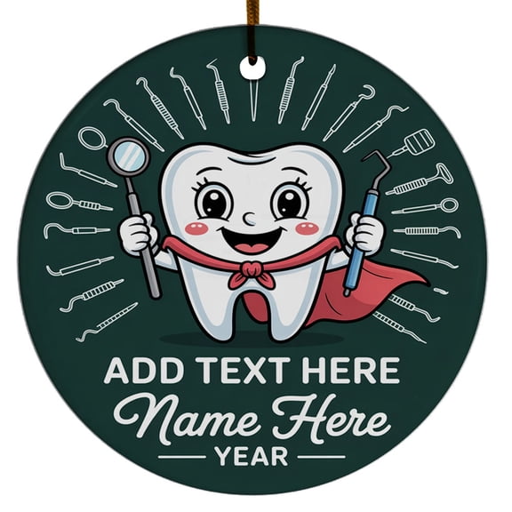Dentist Christmas Ornaments 2025, Teeth Christmas Ornament Gift for Dentist Dental Assistant Hygienist, Custom Name Text & Dentist Christmas Ornament