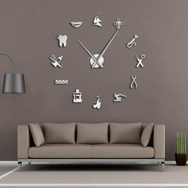 Dentist Diy Giant Wall Clock Dental Doctor Oversized Wall Clock Big