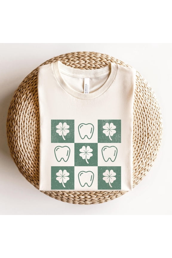 Dentist Hygienist St. Patrick's Day Retro Shamrock Checkered Shirt for Work, Dental Clinic Lucky Team Tee For St. Paddys Day Celebration, F1900 Sweatshirt All Size S-5XL