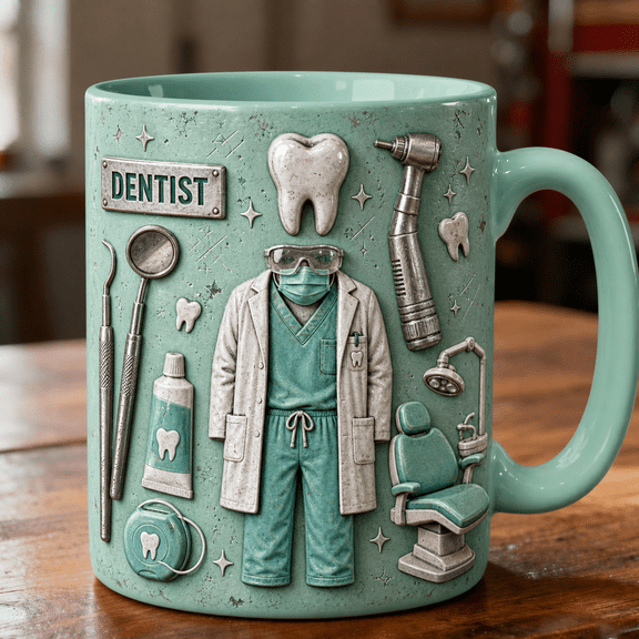 Dentist Mug 3D Effect Mint Green Dental Chair Tooth Model Coffee Cup Gift