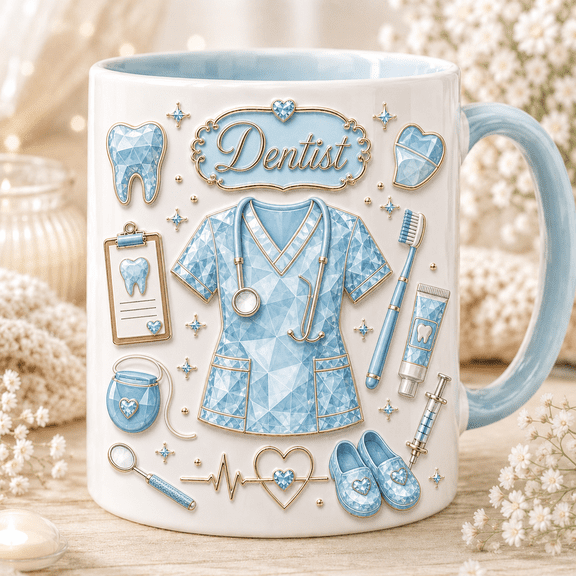 Dentist Mug Blue Dental Care Design Gift for Dentist Office Staff and Hygienists