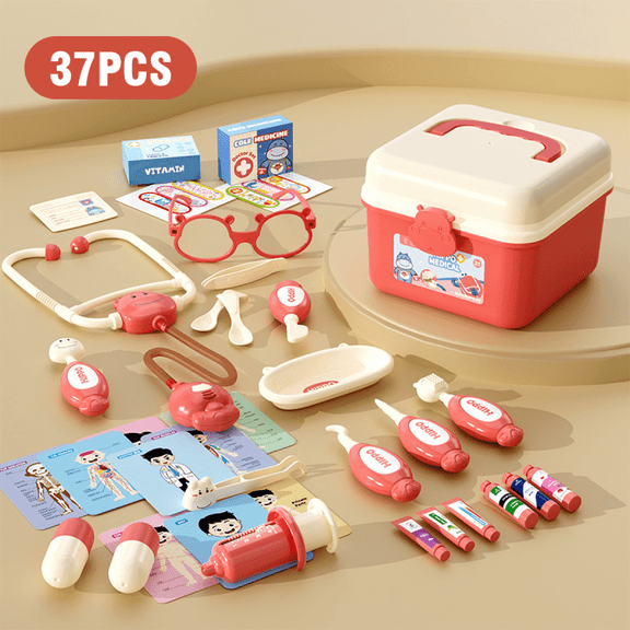 Dentist Play Set for Kids Doctor Kit Pretend Play Educational Toys with Stethoscope for Boys Girls Gifts(Red)