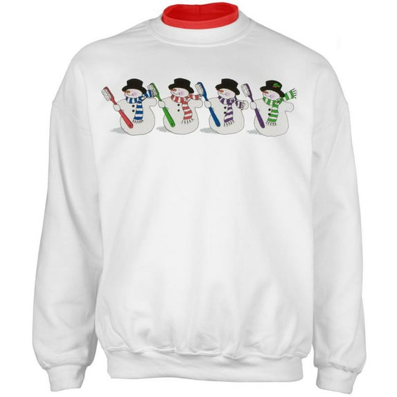 Dentist's Colorful Snowmen With Toothbrushes Adult 2Fer Crew Sweatshirt - 2X-Large
