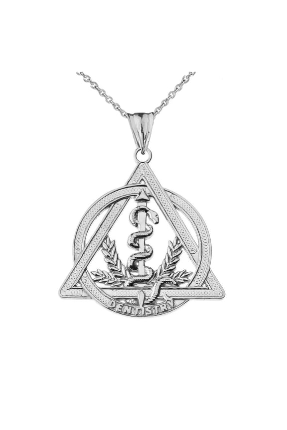 Dentistry Symbol Pendant Necklace in Sterling Silver, 18" Chain