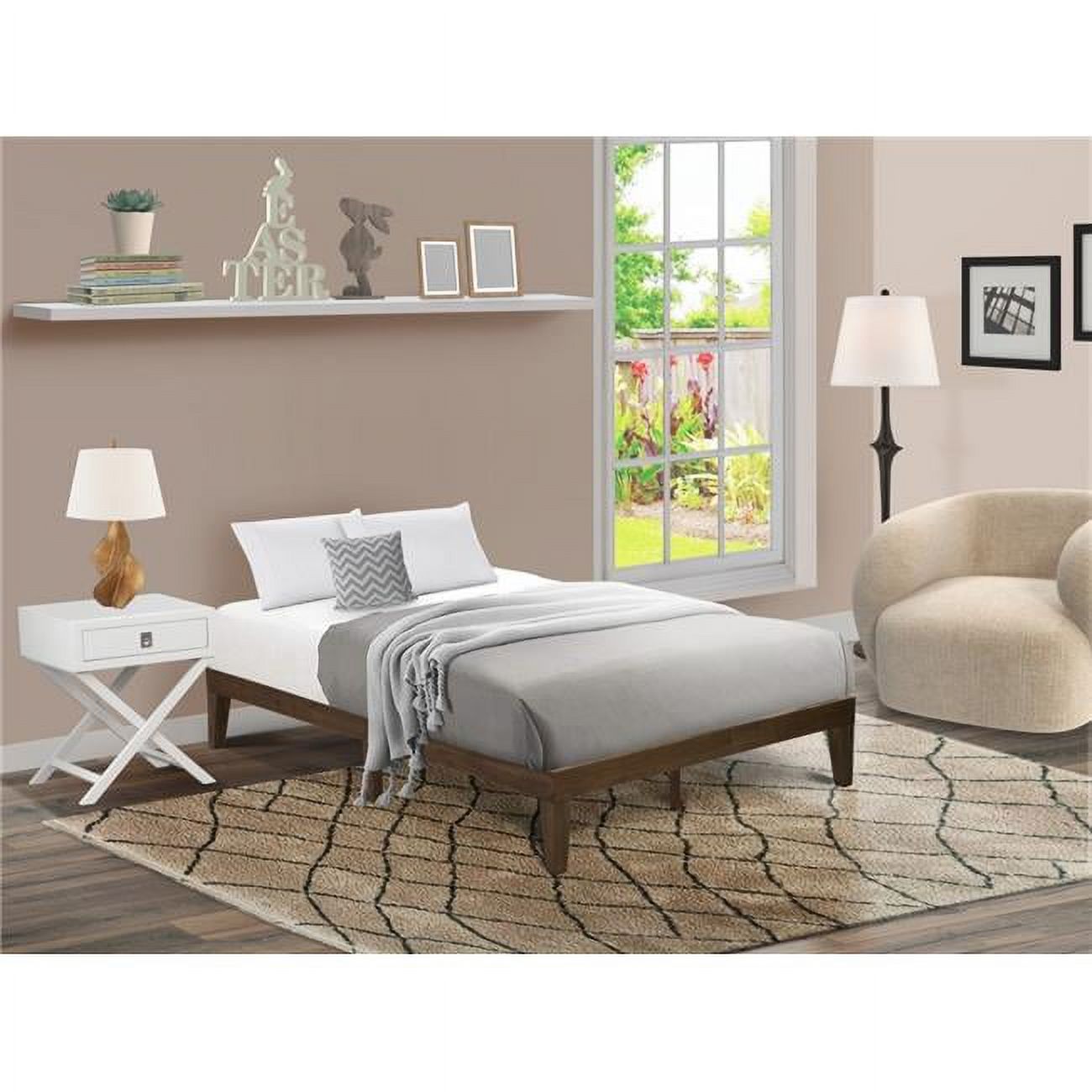 Denton Full Size Platform Bed with 4 Solid Wood Legs & 2 Extra Center
